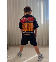 Cg Kids Şimşek Mcqueen Cars Arabalar Erkek Çocuk Tshirt&Şort Alt Üst Takım Sırt Baskılı (Siyah)