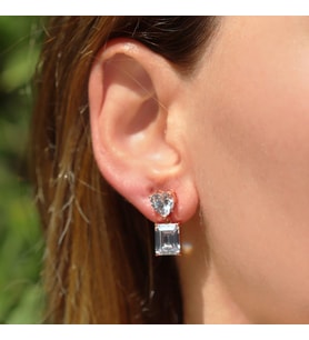 Kalpli Zirkon Taşlı Emerald Kesim Rose Gold Kaplama Gümüş Küpe