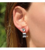 Kalpli Zirkon Taşlı Emerald Kesim Rose Gold Kaplama Gümüş Küpe