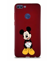 Huawei P Smart Soft Premier Kapak Mickey Mouse-A Tasarımlı Silikon Kılıf - Mürdüm (Şeffaf)