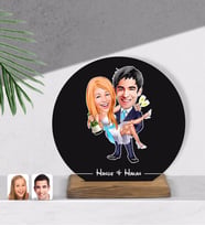 BK Gift Kişiye Özel Evleniyoruz Karikatürlü Yuvarlak Ahşap Biblo-4