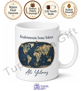 Harita Temalı Baskılı Kupa Bardak Hediye Dünya Haritası Desenli Porselen Mug