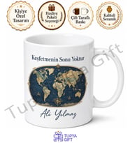 Harita Temalı Baskılı Kupa Bardak Hediye Dünya Haritası Desenli Porselen Mug