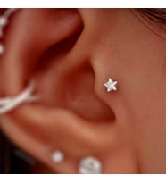 Cerrahi Çelik Yıldız Taşlı Piercing Tragus Helix Kıkırdak Conch 8 mm Gold Renk (Çok Renkli)