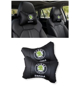 Skdoa Auto Nakış İşlemeli Ortopedik Lüks Araç Seyahat Deri Oto Boyun Yastığı – Siyah 2'li Set