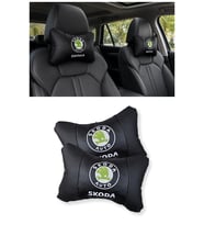 Skdoa Auto Nakış İşlemeli Ortopedik Lüks Araç Seyahat Deri Oto Boyun Yastığı – Siyah 2'li Set