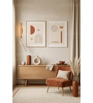 Modern Minimalist Toprak Tonları Soyut Geometrik 2’li Ahşap Çerçeveli Tablo Seti