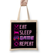 Funny Eat Sleep Game Repeat Anime Gamer Gaming Bez Çanta Uzun Saplı