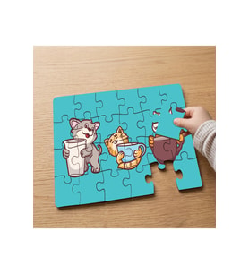 Sevimli Kedicikler Tasarımlı 24 Parça Ahşap Çocuk Puzzle MPK0142