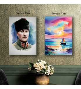 gazi atatürk gün batımı tekne tablo resim kanvas 2 adet 50x70