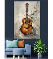 Soyut Boya Lekeli Akustik Gitar Dekoratif Kanvas - Mdf Ahşap Tablo