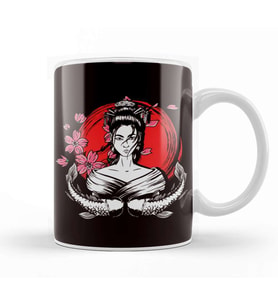 Japan Flag Geisha Fish Sakura Cherry Blossom Tree Japanese Kupa Bardak Porselen