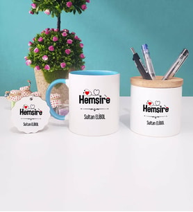 Hemşire Kupa Bardak Mavi Kalemlik ve Anahtarlık