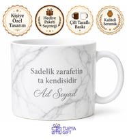 Minimalist Beyaz Mermer Görünümlü İsim Yazılı Şık Seramik Kupa Hediye Bardak