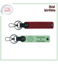 İsim Yazılabilir Deri Voleybol Anahtarlık Takımı, Sportif Hediye Seçeneği, Kırmızı-Açık Yeşil (Çok Renkli)