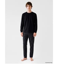 LC WAIKIKI Siyah Bisiklet Yaka Uzun Kollu Erkek Pijama Üst