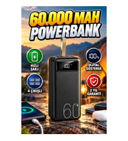 60.000 mAh Dijital Göstergeli 4 Çıkışlı Hızlı Şarj Taşınabilir Powerbank