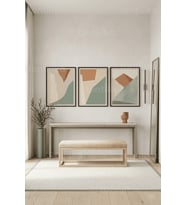 Doğal Tonlarda Soyut Geometrik Modern Kompozisyon 3'lü Ahşap Çerçeveli Tablo Seti