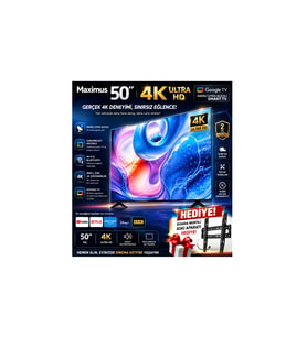 Maximus 50 Inç 127 Ekran 4K Ultra Hd Google Tv Dahili Uydu Alıcılı Smart LED Tv + Duvar Askı Aparatı Hediyeli
