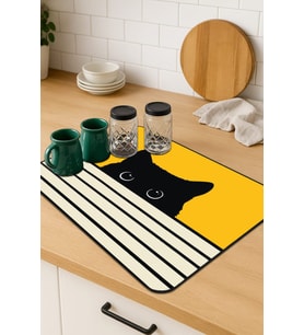 Sarı Kedi Temalı Microfiber Bulaşık Kurutma Matı MM015
