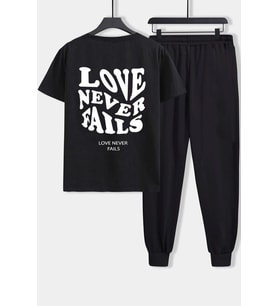 Unisex Love Never Fails 2'li Eşofman Takımı (Siyah)