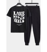 Unisex Love Never Fails 2'li Eşofman Takımı (Siyah)
