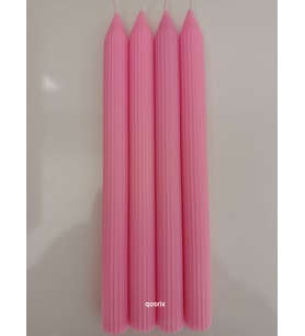 qosrix 4'lü Pudra Pembe Şamdan Soya Mumu 1. Kalite Soya Doğal Pudra Kokulu Uzun Çubuk Konik Mum Dekoratif