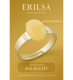 Sertifikalı Doğal Bal Kalsit Taşı Yüzük – Ayarlanabilir Kalın Tımbıl Kasa (Çok Renkli)