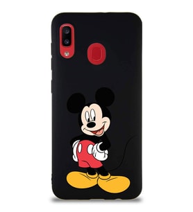 Samsung Galaxy A30 Soft Premier Kapak Mickey Mouse-E Tasarımlı Silikon Kılıf - Siyah (Şeffaf)