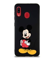 Samsung Galaxy A30 Soft Premier Kapak Mickey Mouse-E Tasarımlı Silikon Kılıf - Siyah (Şeffaf)