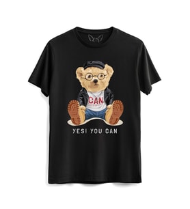 Yes U Can Tedy Bear Siyah Tshirt