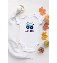 Organik %100 Pamuk Kısa Kollu Beyaz Lets Roll Araba Bebek Body Bebek Badi Çıtçıtlı Zıbın