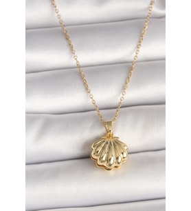 316L Çelik Gold Renk Zincir Açılır İncili Midye Model Kadın Kolye TJ-BKO9994