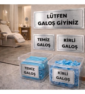 Lütfen Galoş Giyiniz GÜMÜŞ Uyarı Levhası – Temiz Kirli Galoş Set09