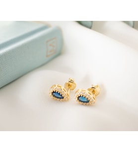 925 Ayar Gümüş Eylül Ayı Doğum Taşı ( Sapphire ) Damla Küpe