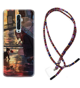 Oppo Reno 2Z 4 Lite 4 Pro 5 6 7 A31 Kılıf Boyun Asklı Rasta Silikon Kız ve Kedi 1762