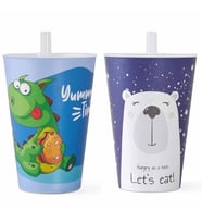 Kapris 2 Adet Desenli Plastik Pipetli Bardak Erkek Model 400 Ml