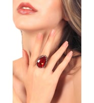 Kadın Antik Gümüş Kaplama Kırmızı Renk Swarovski Taş Detaylı Ayarlanabilir Damla Formlu Tasarım Yüzük