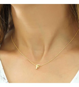 Hk Gümüş Kadın Kolye Gold 3 Boyutlu F Harf Gümüş Takı Hediyelik Ürünler