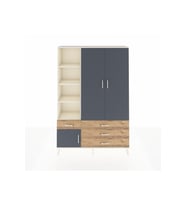Arges Dolap 5 Raflı 4 Çekmeceli Tek Askılı 132x30x195 Aytaşı-Antrasit/Çam