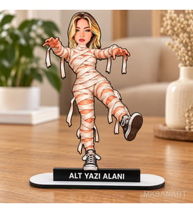Kişiye Özel Cadılar Bayramı Karikatür MDF Karikatürlü 18 cm MDF Masaüstü Biblo - Masaüstü Hediye 2. Model