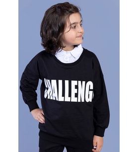 Toontoy Erkek Çocuk Baskılı Gömlek Yaka Sweatshirt (Siyah)