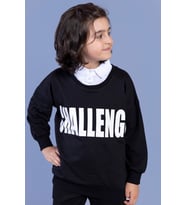 Toontoy Erkek Çocuk Baskılı Gömlek Yaka Sweatshirt (Siyah)