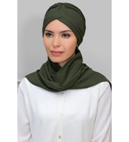 Haki Pratik Hazır Geçmeli Tesettür Bone Petekli Mevsimlik Büzgülü Atkılı 1860_09