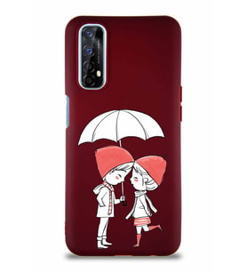 Realme 7 Soft Premier Kapak Aşk Tasarımlı Silikon Kılıf - Mürdüm (Şeffaf)