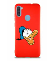 Samsung Galaxy M11 Soft Premier Kapak Donald Duck-E Tasarımlı Silikon Kılıf - Kırmızı (Şeffaf)