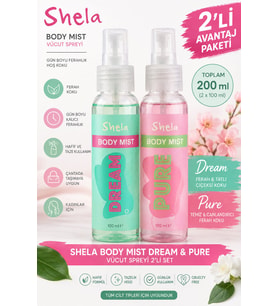 Shela Body Mist Dream & Pure 100 ml x 2'li Set Kadın Vücut Spreyi Kalıcı Ferah Koku Avantaj Paketi
