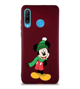 Huawei P30 Lite Soft Premier Kapak Mickey Mouse-G Tasarımlı Silikon Kılıf - Mürdüm (Şeffaf)