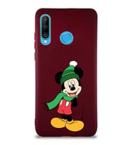 Huawei P30 Lite Soft Premier Kapak Mickey Mouse-G Tasarımlı Silikon Kılıf - Mürdüm (Şeffaf)