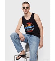 LC WAIKIKI Siyah Bisiklet Yaka Florida Baskılı Erkek Kolsuz Tişört